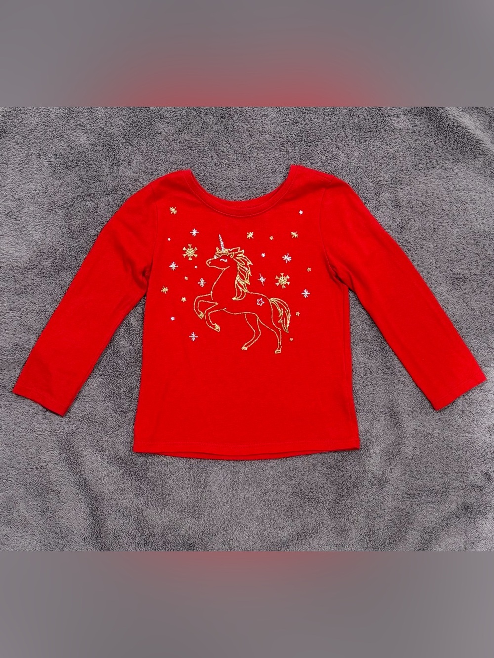 Garanimals Red Long-Sleeve Tee with Gold Unicorn Embroidery